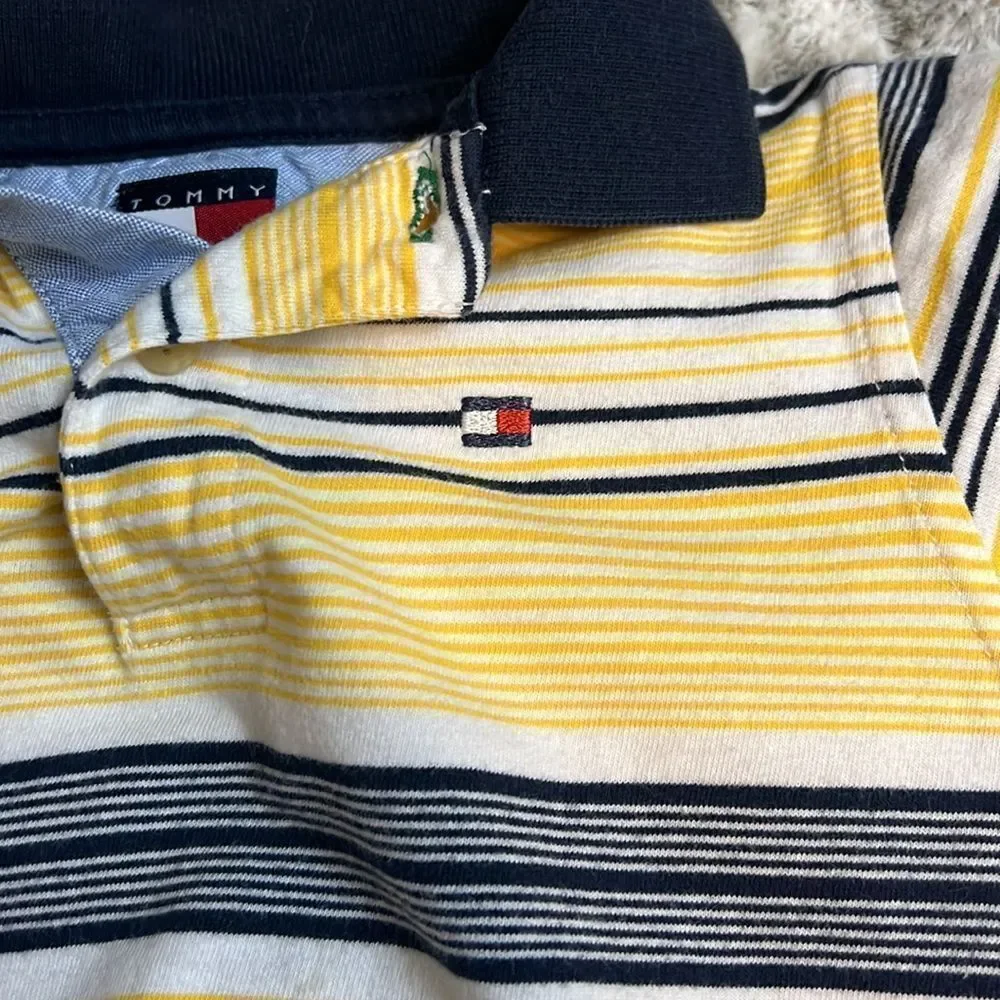 Tommy Hilfiger Boys Blue, White and Yellow Striped Polo Shirt Size 3/3T